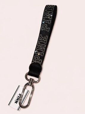 NWT PINK by Victoria’s Secret Black Bling Keychain Holder Wristlet